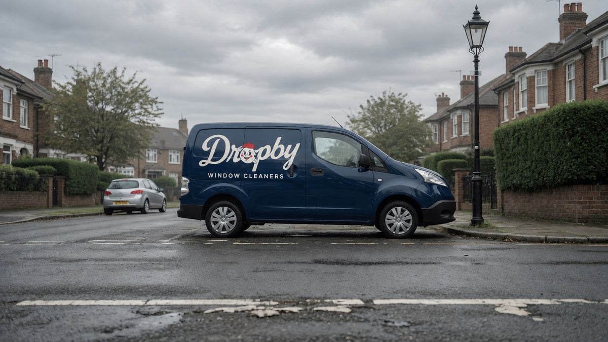A Dropby-wrapped Nissan e-NV200 electric van parked outside a North London house